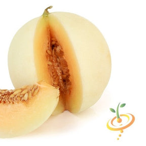 Honeydew melon with sweet orange flesh and seeds visible inside