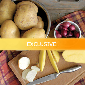 Organic Elfie early-season potato seed from SeedsNow-Potatoes, showing fresh, healthy potato seed pieces for planting.